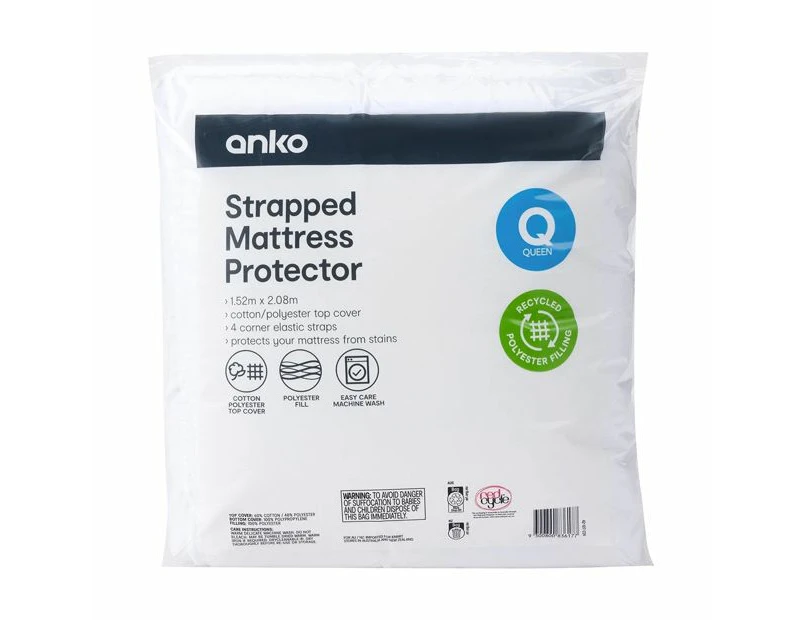 Strapped Mattress Protector, Queen Bed - Anko - White