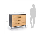Kodu Bella Chest 4 drawers Tallboy Storage Dresser Cabinet woodgrain and black