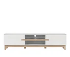 Kodu Riley Entertainment TV Unit Lowline TV Stand 180cm 2 doors white and woodgrain