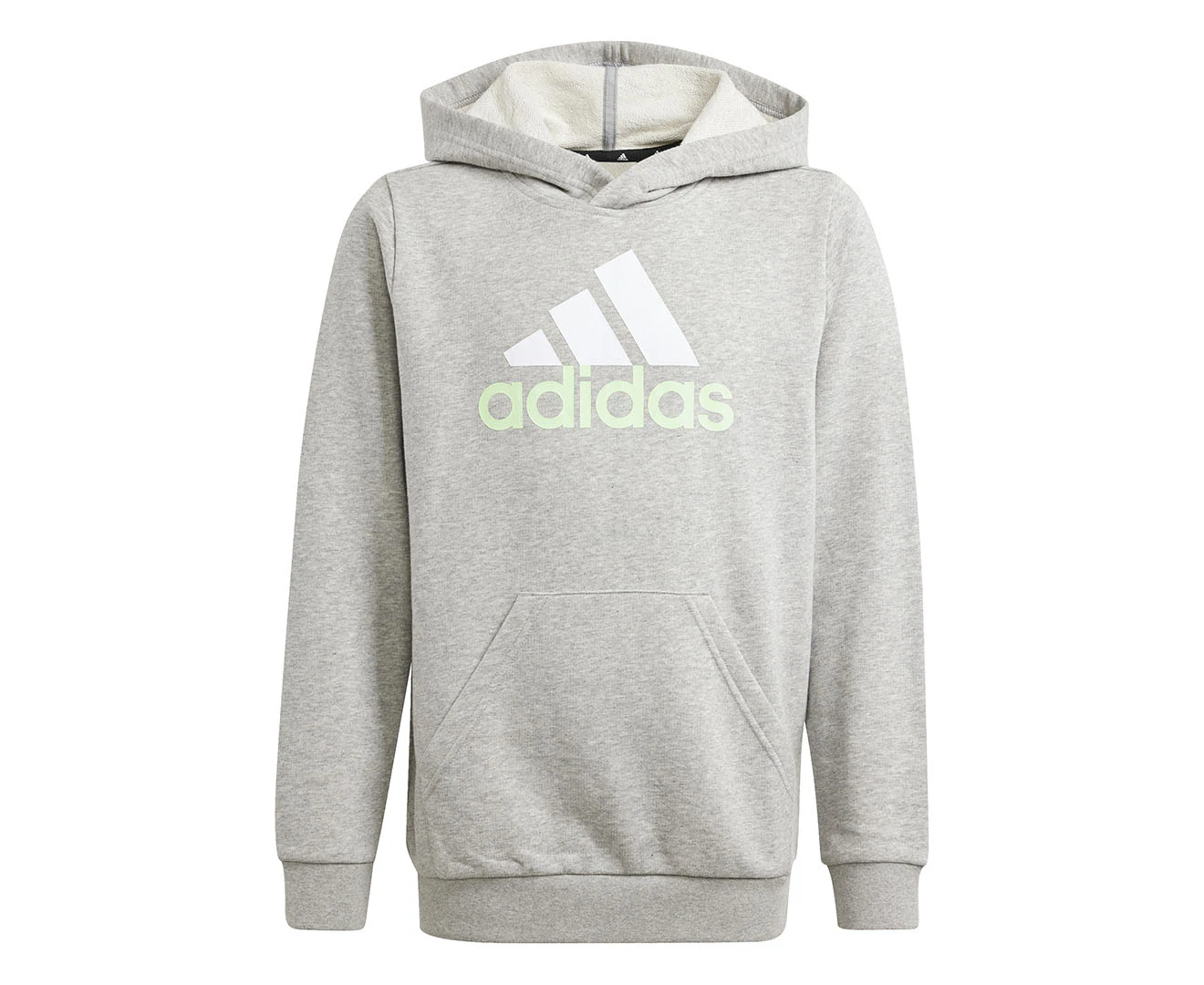 Adidas Youth Essentials Two-Coloured Big Logo Hoodie - Medium Grey Heather/White/Semi Green Spark