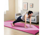 Costway 4-Panel Folding Gym Mat Gymnastics Floor Exercise Yoga Tumbling Mat 3m x 1.2m x 5cm Pink