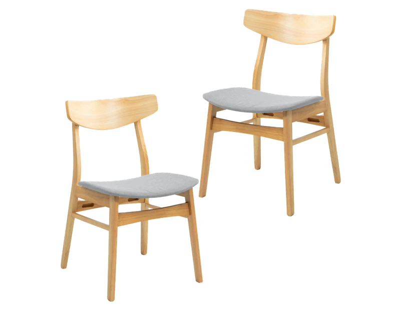 Cusco 2pc Set Dining Chair Fabric Seat Scandinavian Style Solid Rubberwood