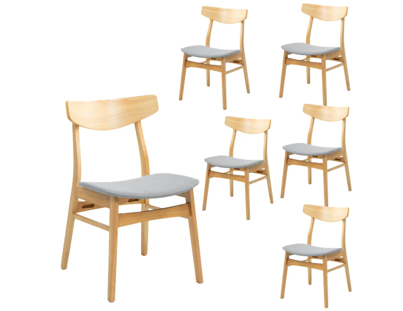 Cusco 6pc Set Dining Chair Fabric Seat Scandinavian Style Solid Rubberwood