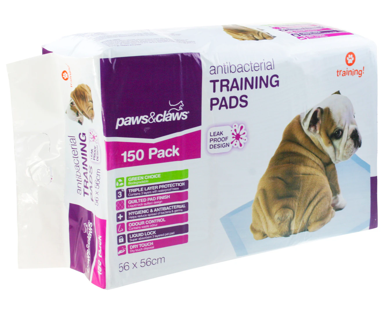 150pk Paws & Claws Antibacterial Training Pads