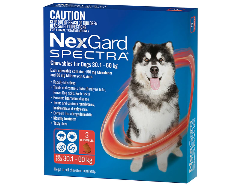 3pk NexGard Spectra Tick, Flea & Heartworm Treatment Chews For Extra Large Dogs 30.1-60kg