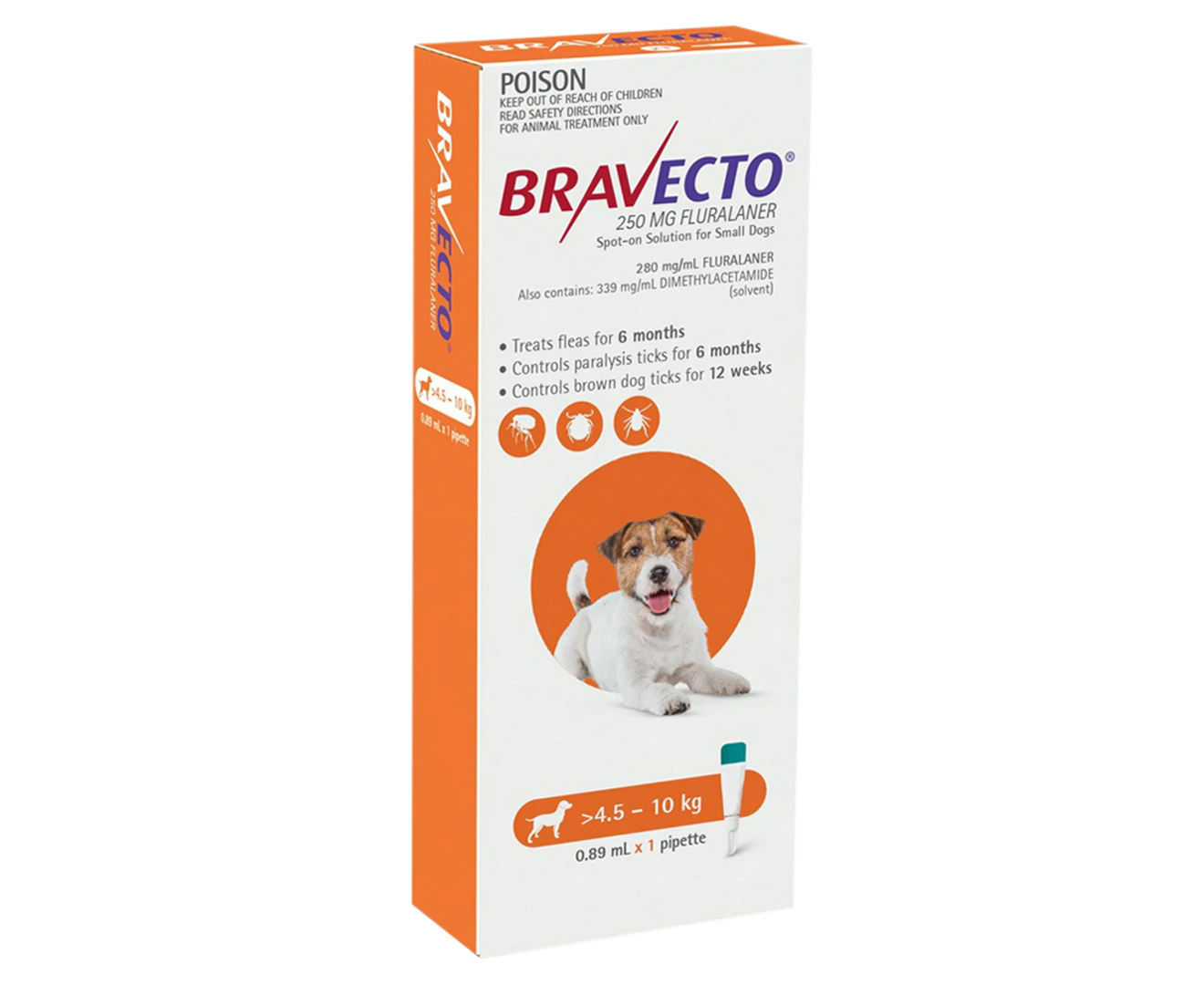 Bravecto Spot-On Solution For Small Dogs 4.5-10kg 0.89mL