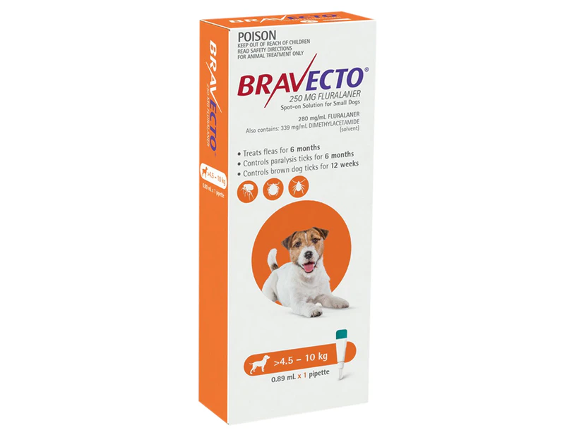 Bravecto Spot-On Solution For Small Dogs 4.5-10kg 0.89mL