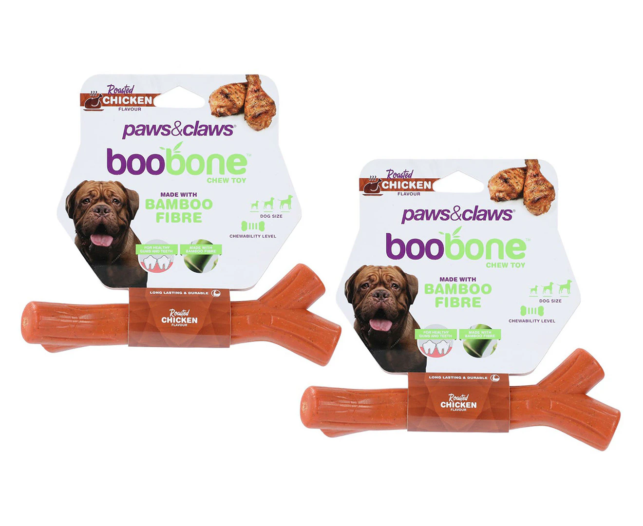 2 x Paws & Claws 18.5cm Boobone Roast Chicken Branch Chew Toy