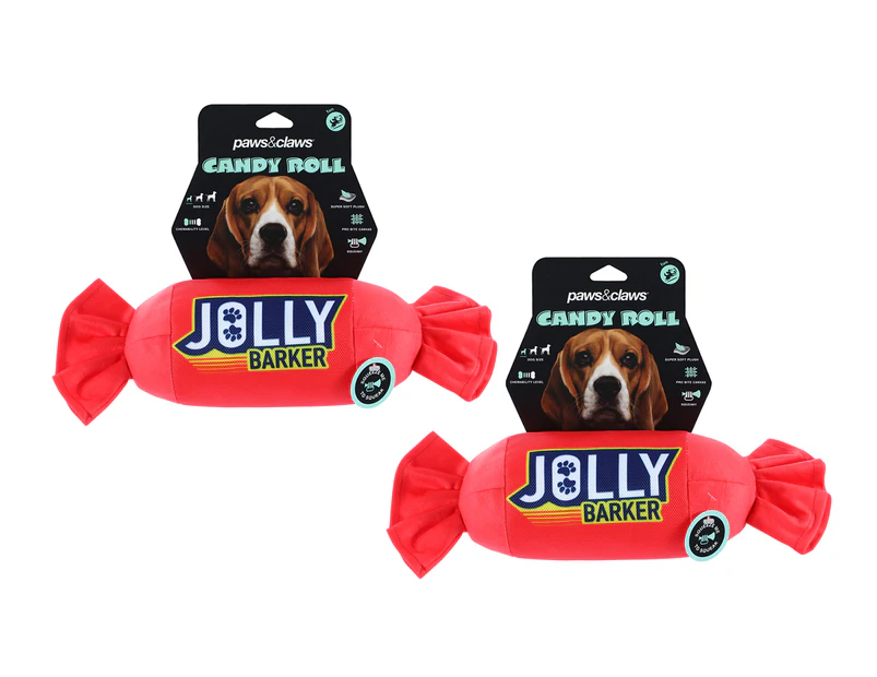 2 x Paws & Claws Jolly Barker Candy Roll Toy - Red