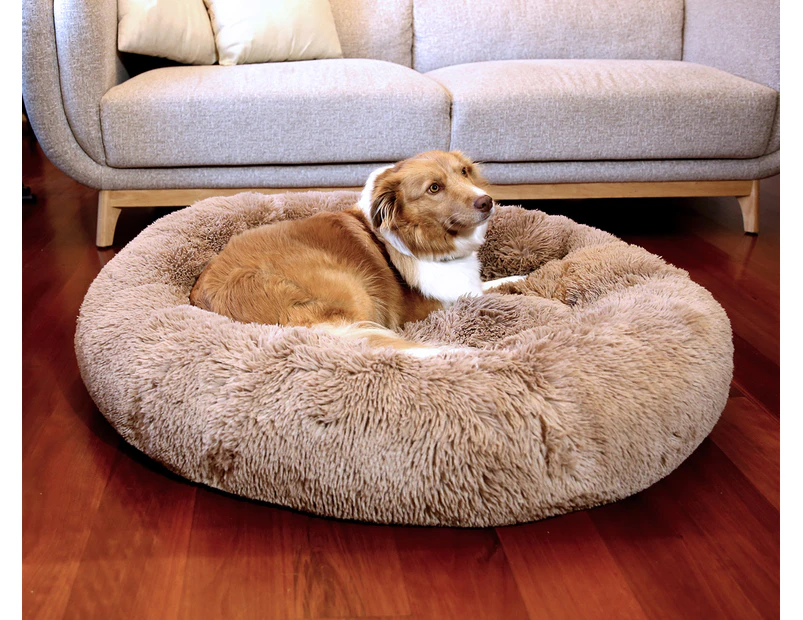 Paw Paws 100cm Extra Large Faux Fur Donut Dog Bed - Tan