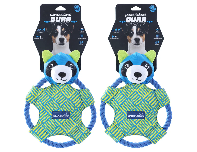 2 x Paws & Claws Dura Float Panda Tugger Dog Toy - Green/Blue