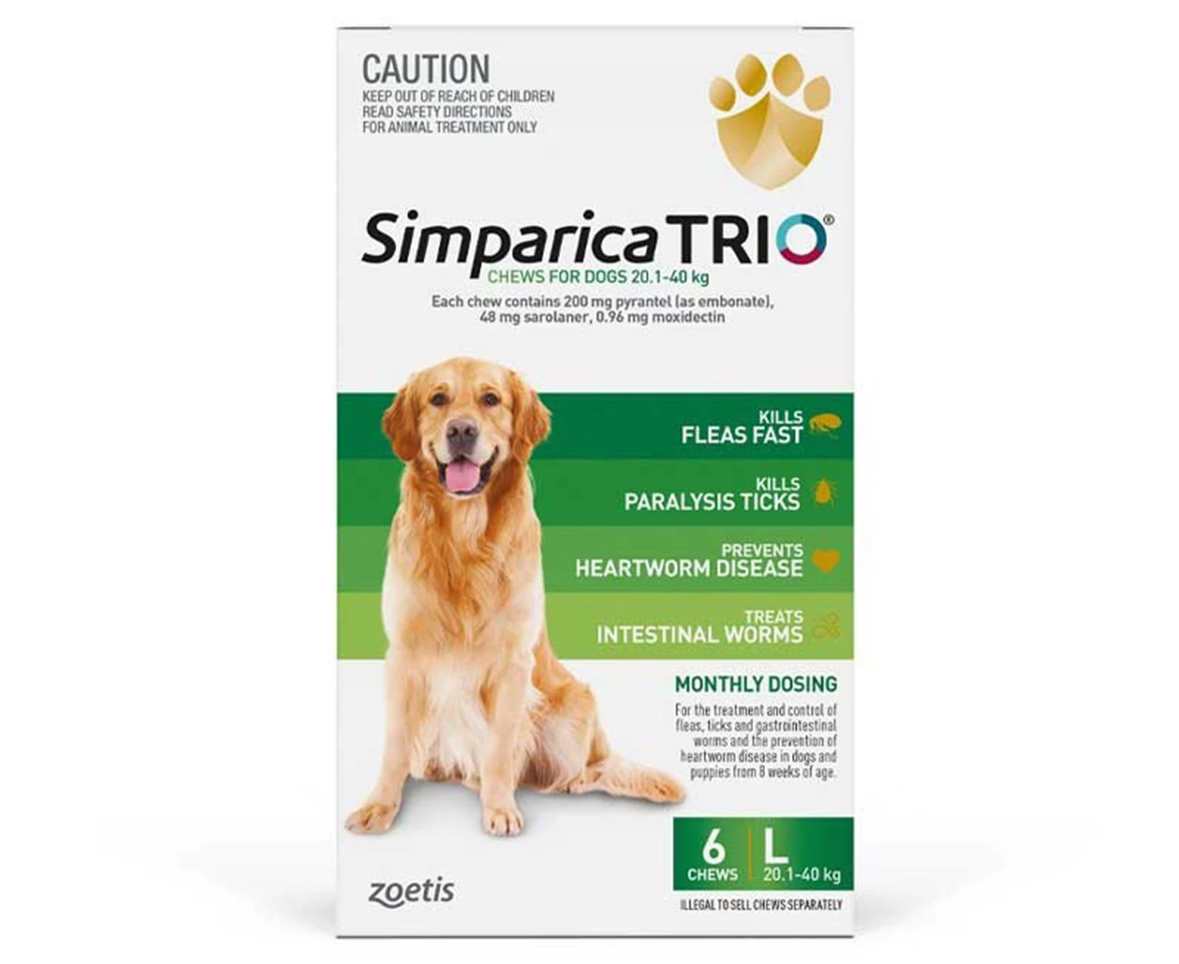 Simparica Trio Flea, Tick & Heartworm Chew for Large Dogs 20.1-40kgs - 6-Pack