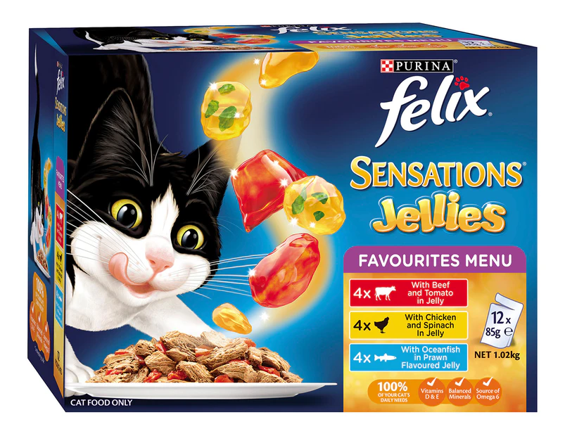 12 x Felix Sensations Jellies Favourites Menu Cat Food 85g