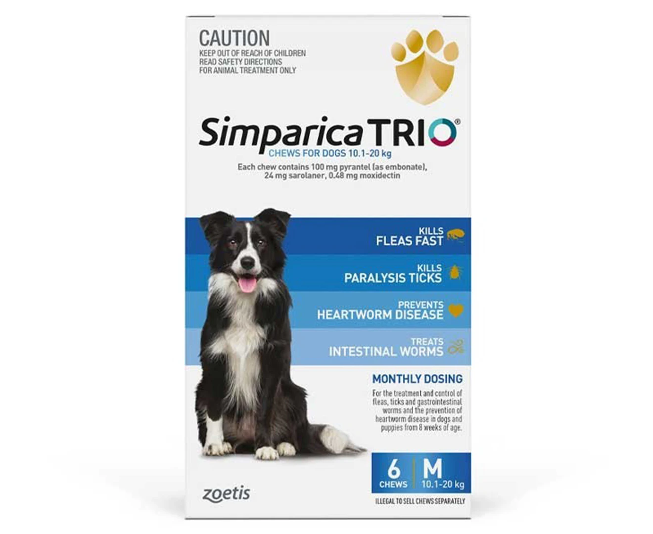 Simparica Trio Flea, Tick & Heartworm Chew for Medium Dogs 10.1-20kg - 6-Pack