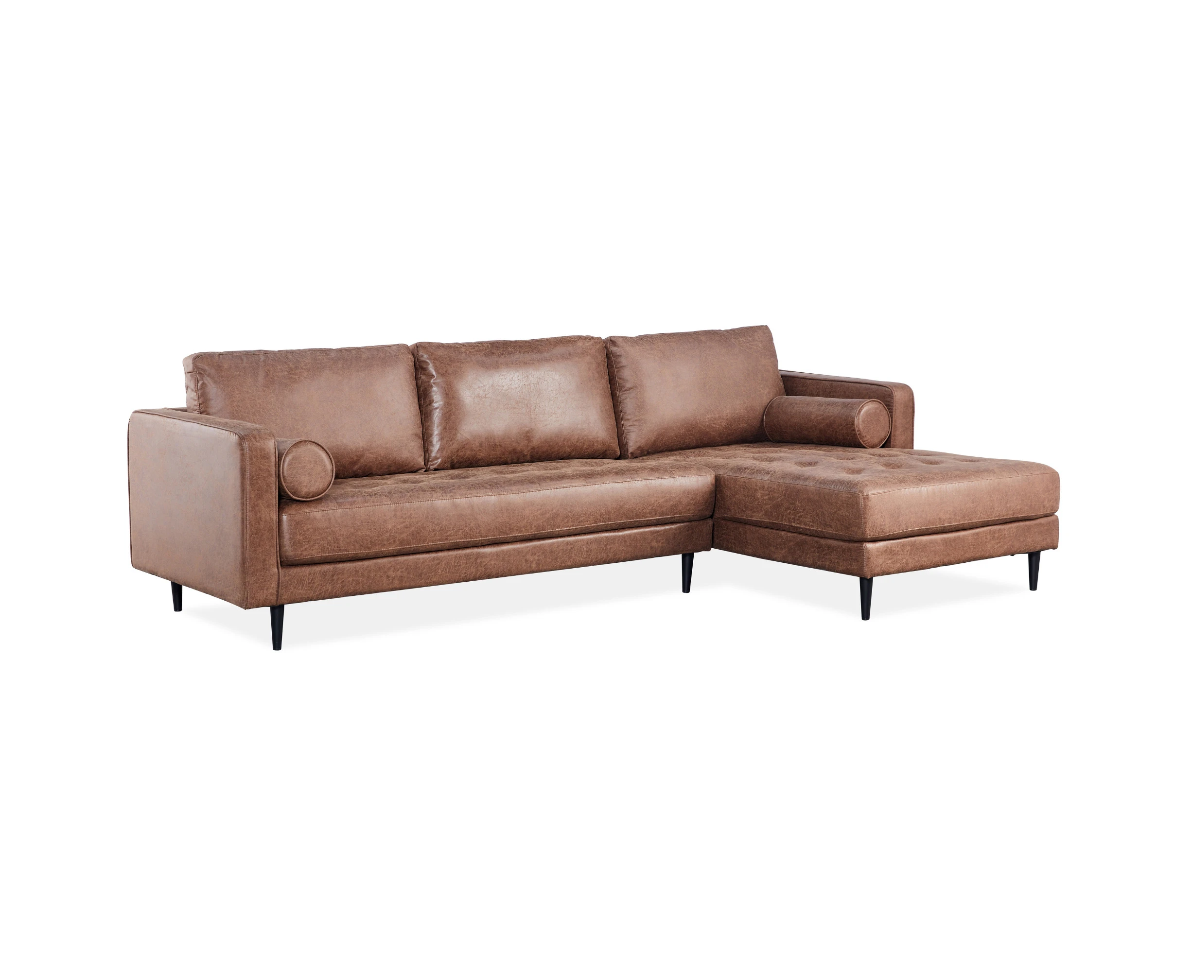 Chelsea 2 Seater Sofa Fabric Lounge Couch with RHF Chaise Dark Brown