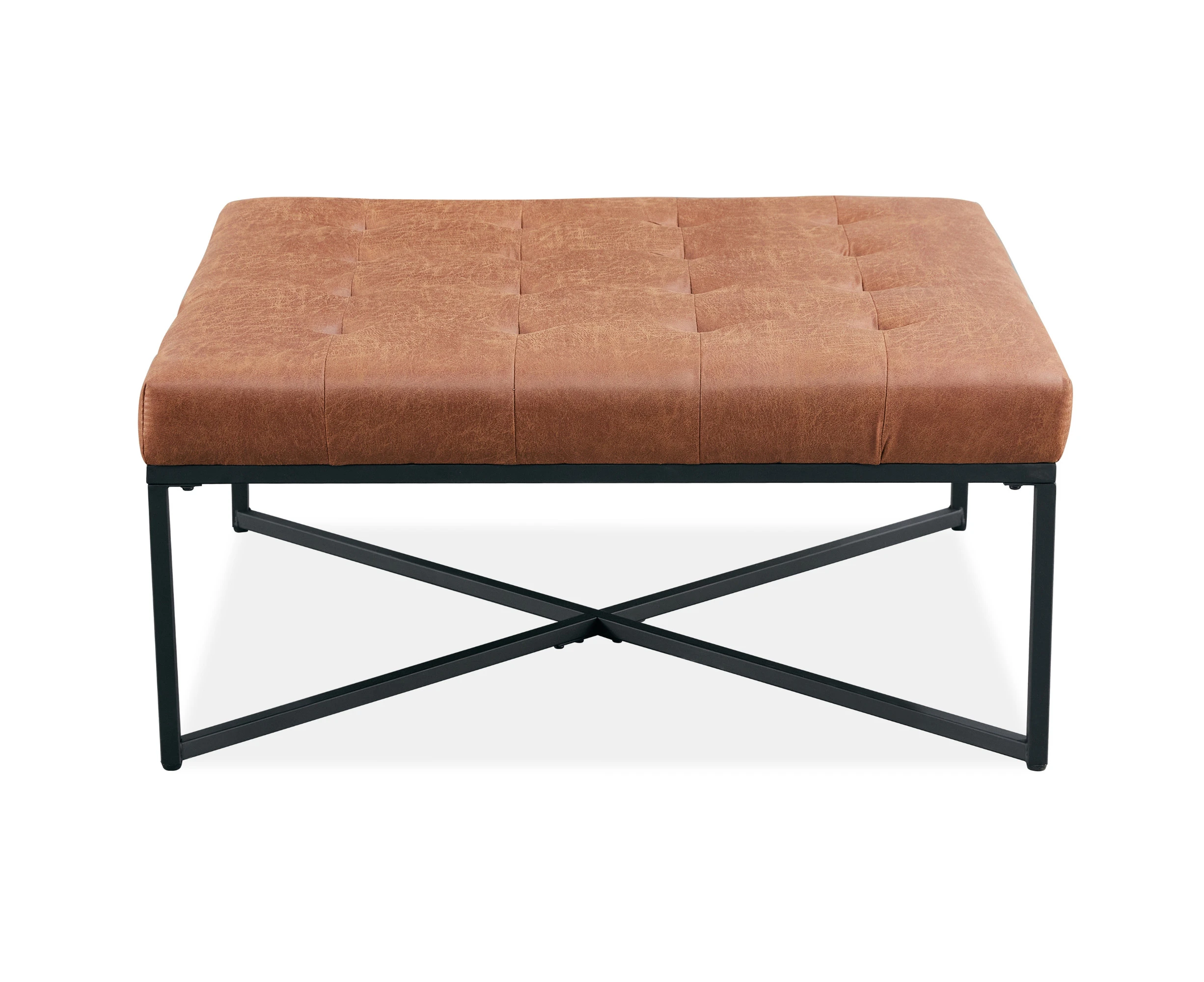 Chelsea Fabric Square Ottoman Footstool Bench Light Brown