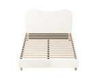 Oikiture Bed Frame Queen Size Boucle Cloud Shape Headboard Wood Slats White