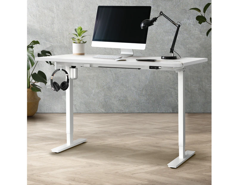 Oikiture 150CM Electric Standing Desk Single Motor White Frame White Desktop