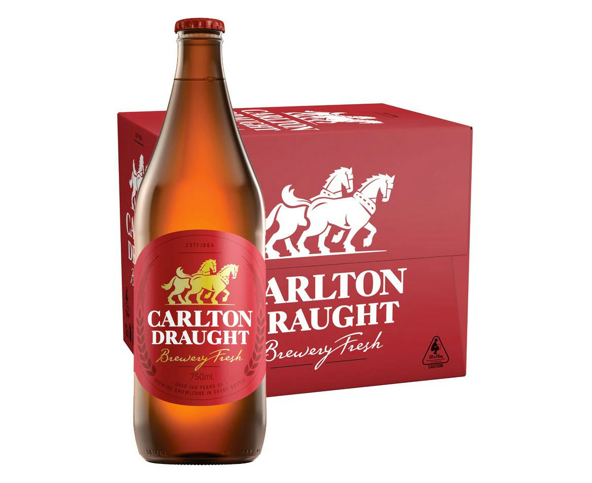 Carlton Draught Longneck Beer Case 12 X 750ml Bottles