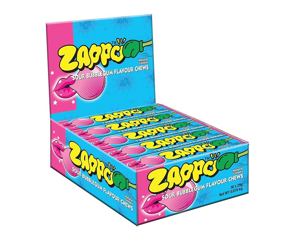 30pc Zappo Flavoured Confectionery/Lolly Chews Sour Bubblegum Flavour 29g