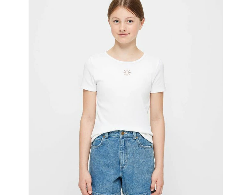 Target Rib Embroidered T-shirt - White