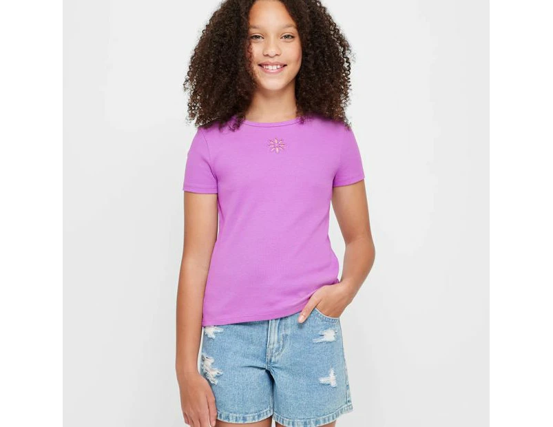 Target Rib Embroidered T-shirt - Purple