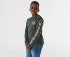 Calvin Klein Jeans Youth Boys' Simply Vertical Long Sleeve Tee / T-Shirt / Tshirt - Deep Forest Heather