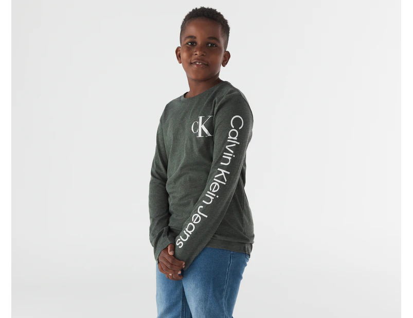 Calvin Klein Jeans Youth Boys' Simply Vertical Long Sleeve Tee / T-Shirt / Tshirt - Deep Forest Heather