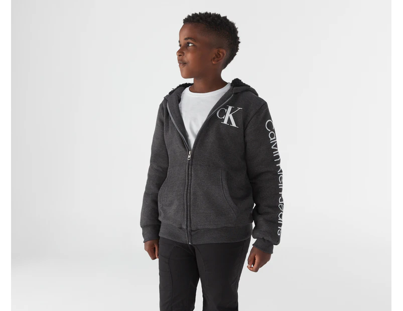 Calvin Klein Jeans Youth Boys' Sherpa Zip Hoodie - Charcoal Heather
