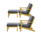 Livsip 2PCS Outdoor Patio Chairs Armchair Furniture Sun Lounge Wooden Garden Sofa Foot Stool