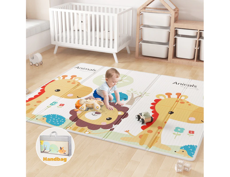 Advwin Foldable Baby Play Mat 180*200*1cm Extra Large Reversible Waterproof Foam Floor Crawling Mat with Travel Bag