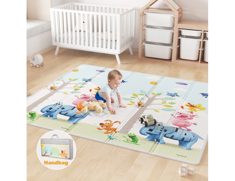 Advwin Foldable Baby Play Mat 150*200*1cm Extra Large Reversible Waterproof Foam Floor Crawling Mat with Travel Bag