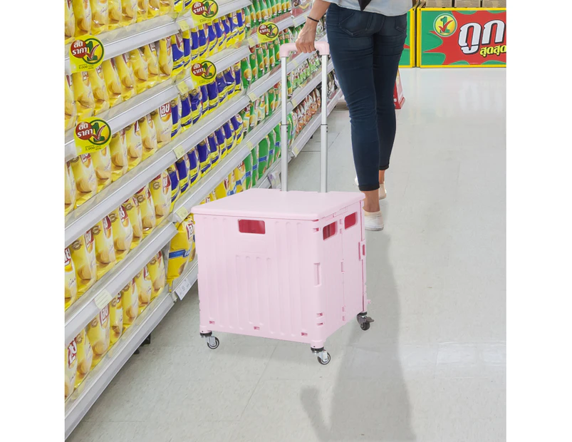 Folding Shopping Trolley Cart Portable Rolling Grocery Basket  Wheel Pink - Pink