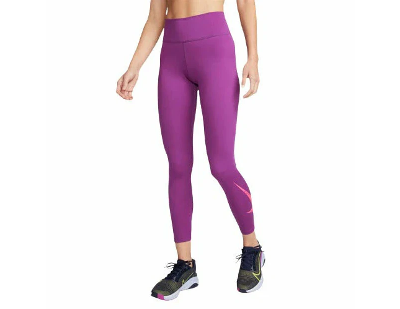 Nike Womens Dri-FIT One Mid-Rise 7/8 Graphic Tights - Purple