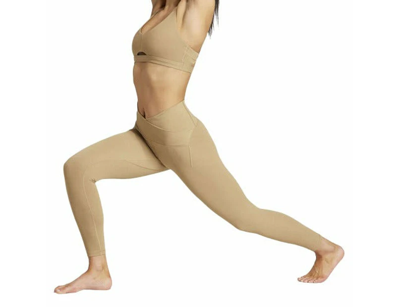 adidas Womens Yoga Studio Luxe Crossover Waistband High Rise 7/8 Tights - Beige