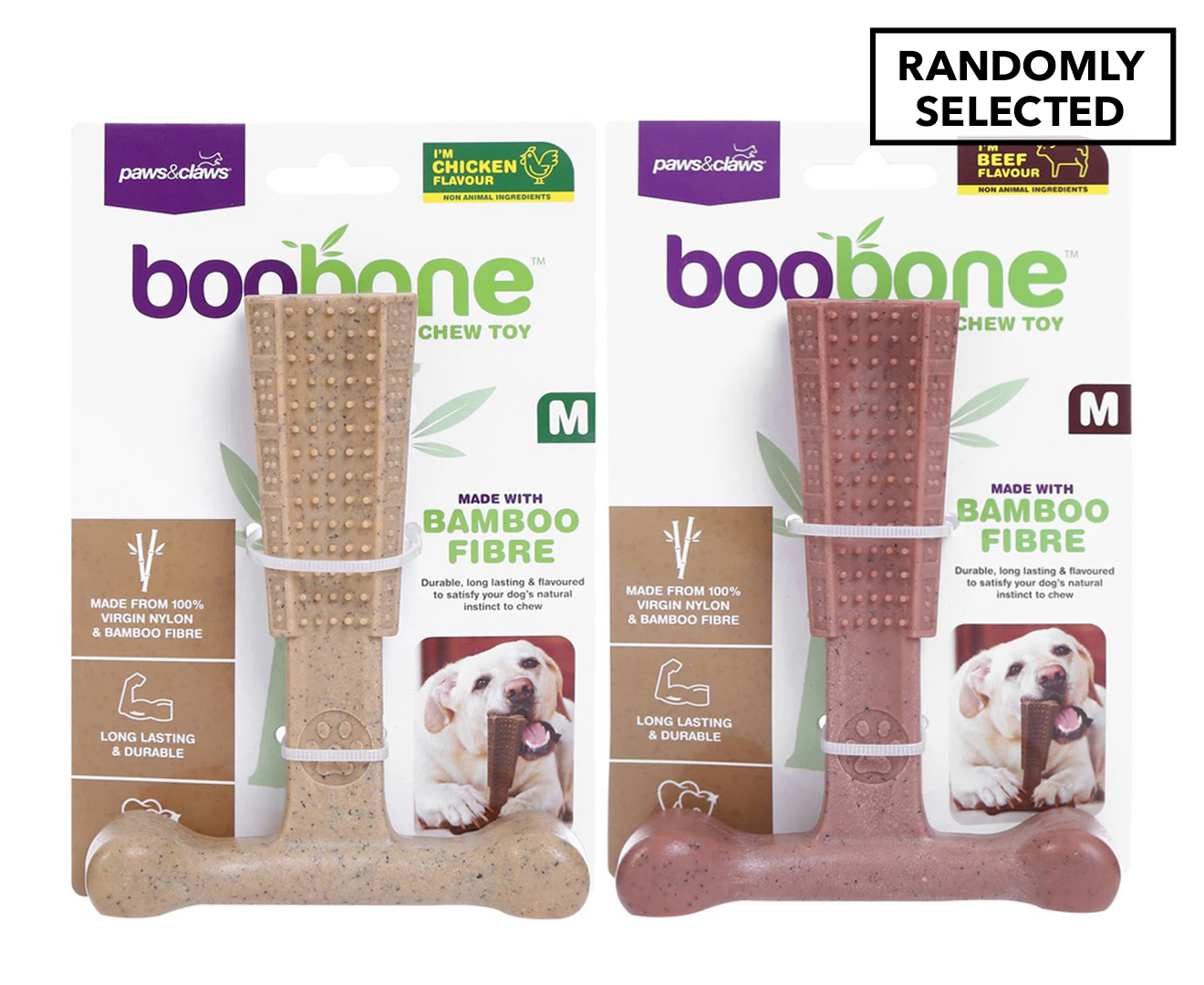 2 x Paws N Claws Medium BooBone T-Bone Chew Toy - Randomly Selected