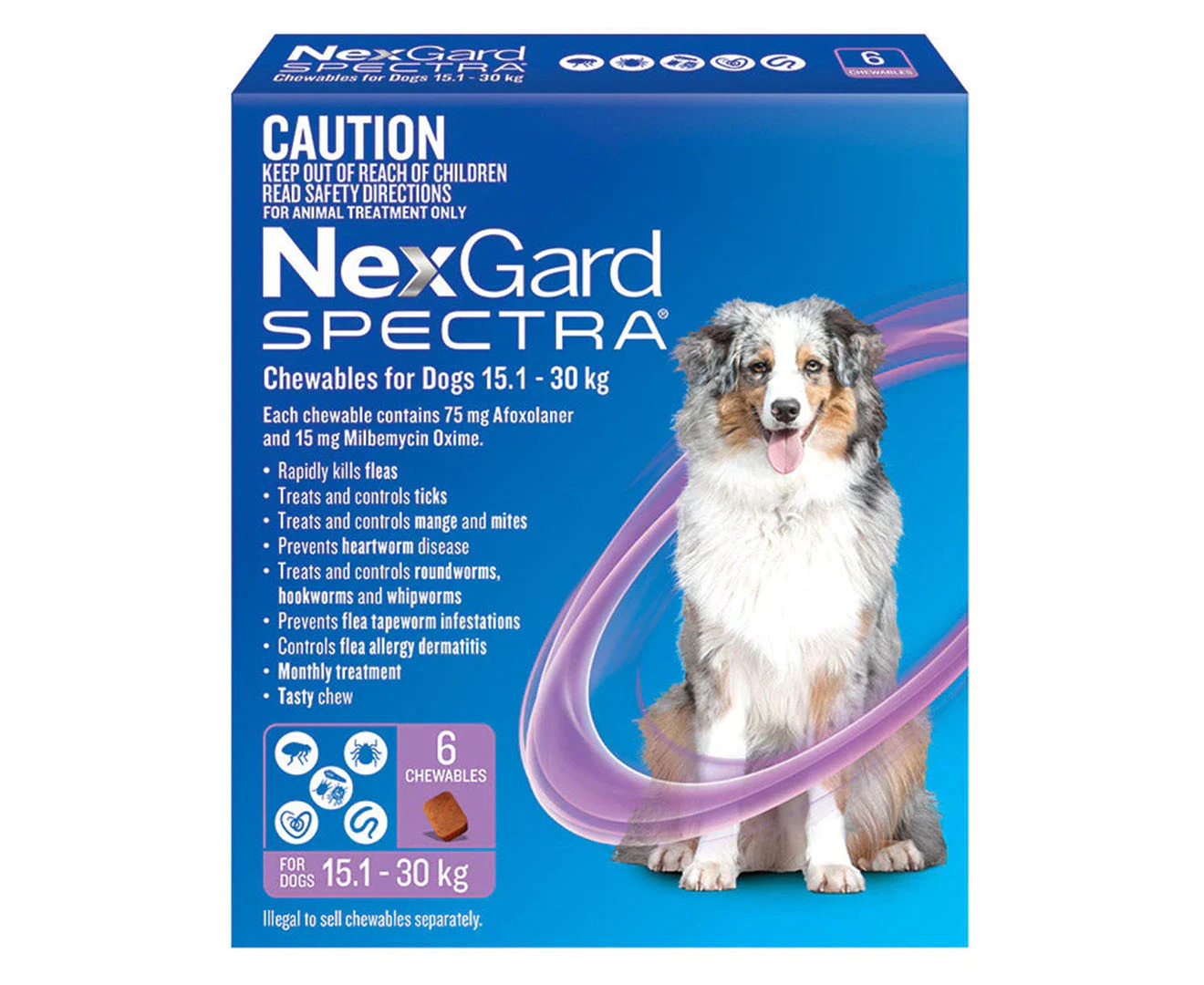 NexGard Spectra Flea, Tick & Worm Chews For Dogs 15.1-30kg 6pk