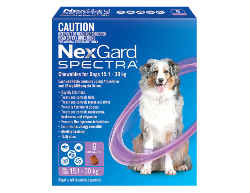 NexGard Spectra Flea, Tick & Worm Chews For Dogs 15.1-30kg 6pk