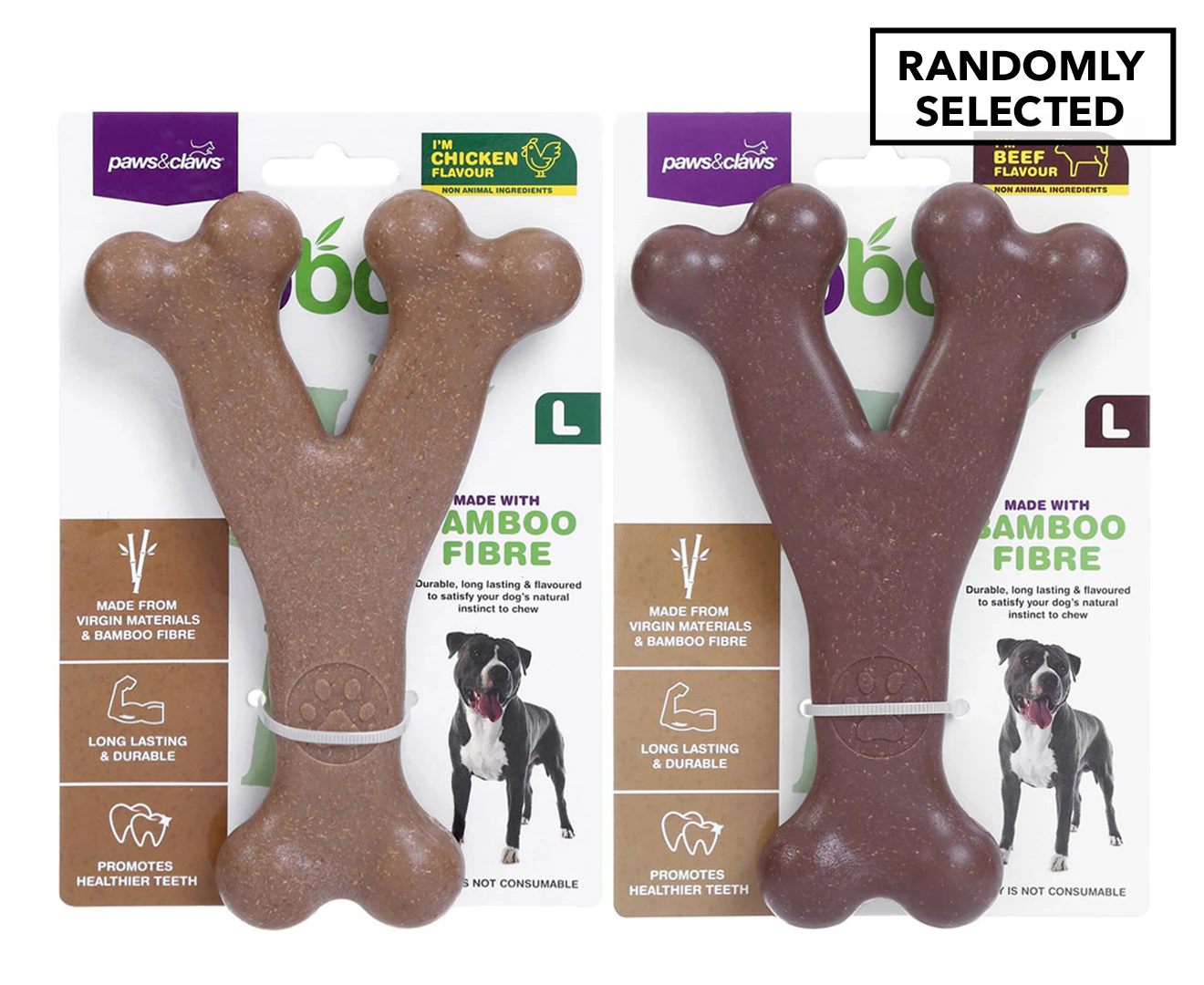 2 x Paws N Claws Large BooBone Wishbone Chew Toy - Randomly Selected