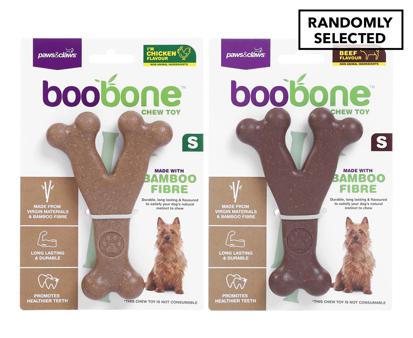 2 x Paws N Claws Small BooBone Wishbone Chew Toy - Randomly Selected