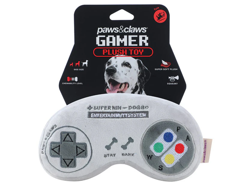 Paws & Claws 22cm Gamer Controller Plush Dog Toy - Grey/Multi