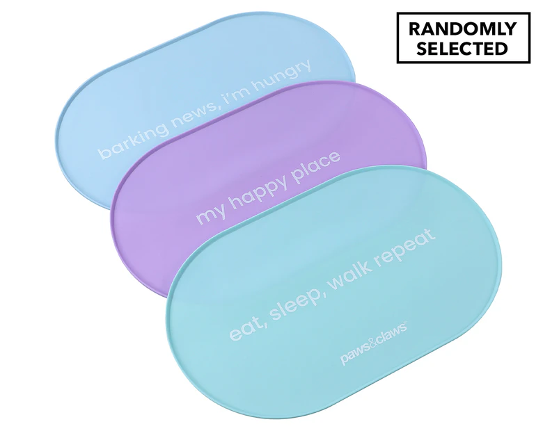3 x Paws & Claws 48x30cm Oval Non-Slip Silicone Food Mat - Randomly Selected