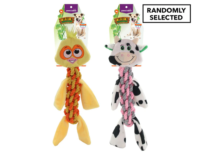 Paws & Claws 45cm Animal Kingdom Googly Farm Cow/Chicken Rope Dog Toy - Assorted (Randomly Selected)