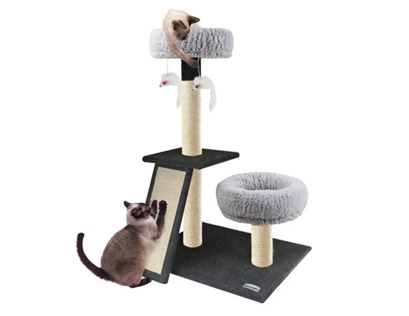 Paws & Claws 102cm Catsby Scratching Post w/ Ramp & Double Lounger - Grey