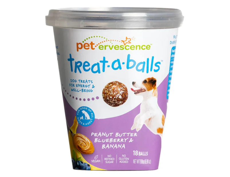 Petervescence Treat-a-Balls Dog Treats Peanut Butter, Blueberry & Banana 198g
