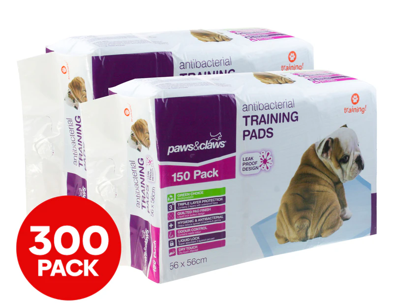 2 x 150pk Paws & Claws Antibacterial Training Pads