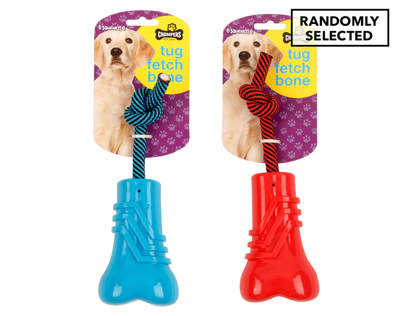 2 x Chompers Tug Fetch Bone Squeaky Dog Toy - Randomly Selected