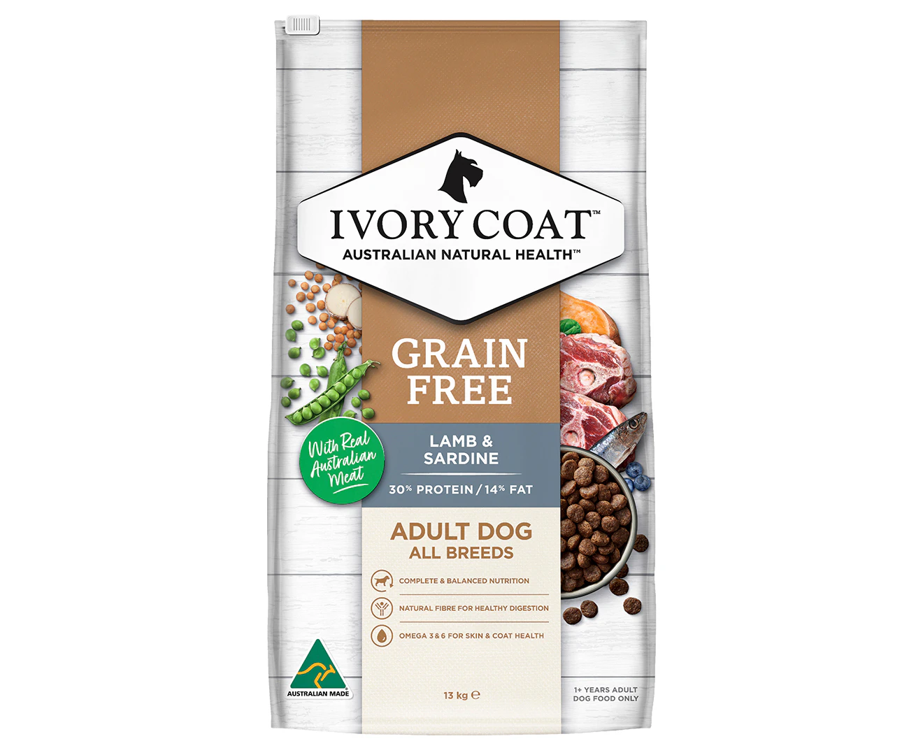 Ivory Coat Dry Adult Dog Food Lamb & Sardine 13kg