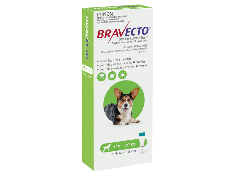 Bravecto Spot-On Solution For Medium Dogs 10-20kg 1.79mL