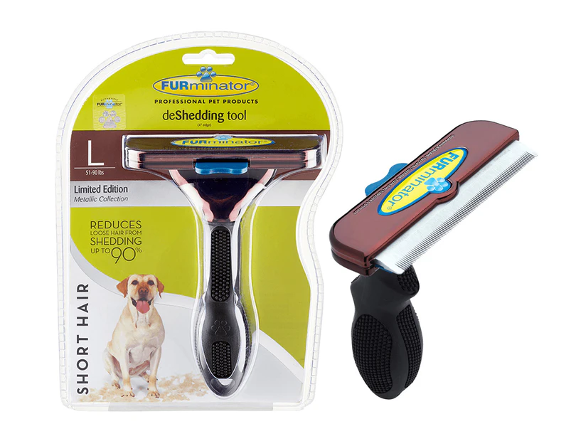 FURminator Deshedding Tool for Short Hair Large Dogs - Black/Brown